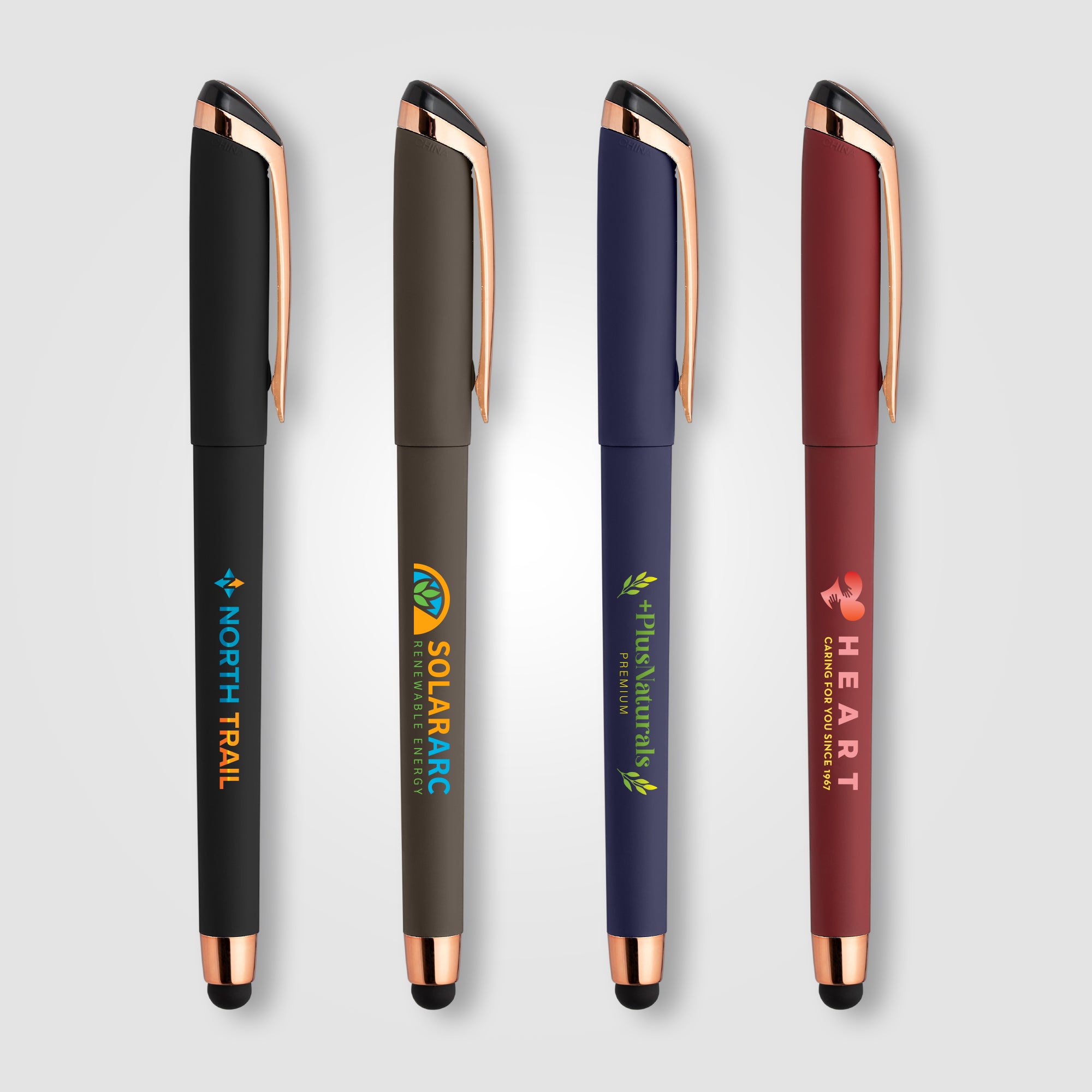 Image of the Gazelle Gel Softy Rose Gold Pen w/ Stylus - ColorJet promotional product, SKU AGZ-C.