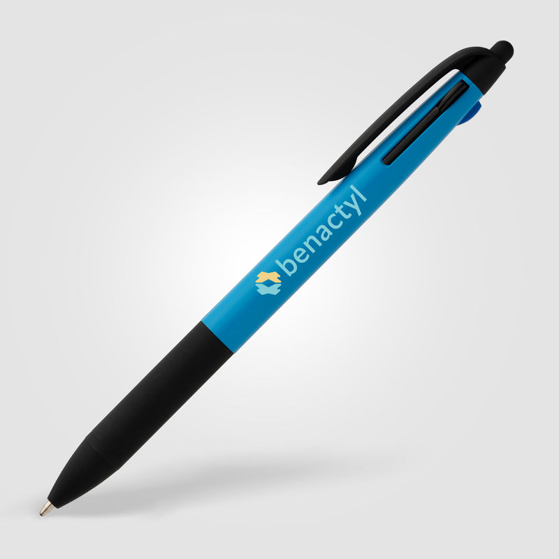 Malta Recycled Plastic 3-in-1 Stylus Neon Grip Multi-Ink Pen - ColorJet-zoom-