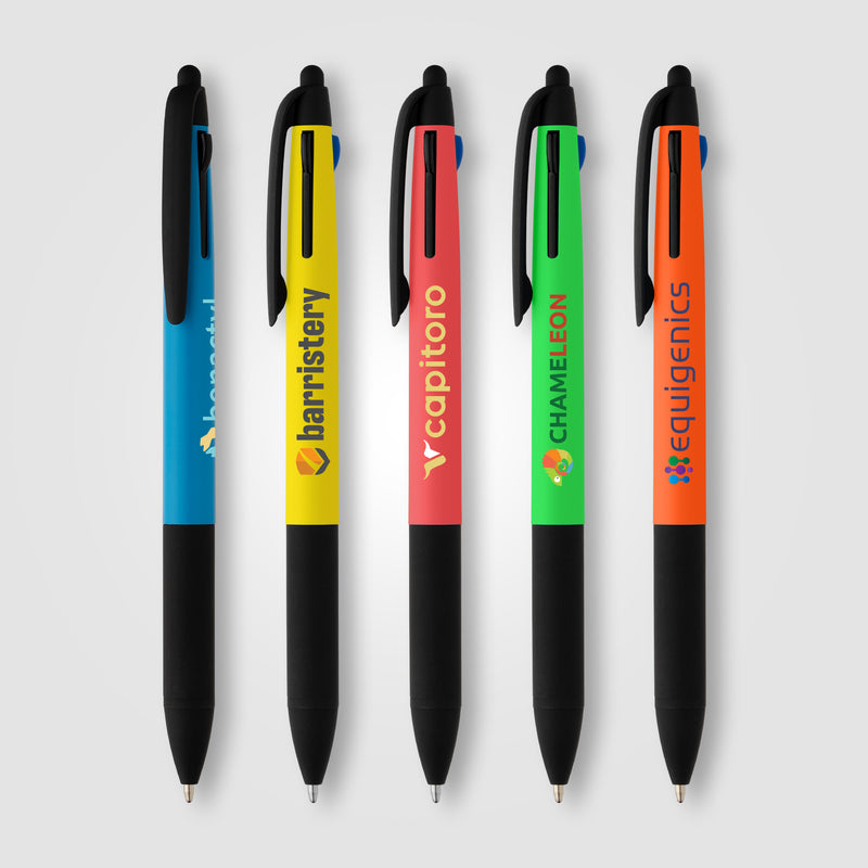 Malta Recycled Plastic 3-in-1 Stylus Neon Grip Multi-Ink Pen - ColorJet-zoom-