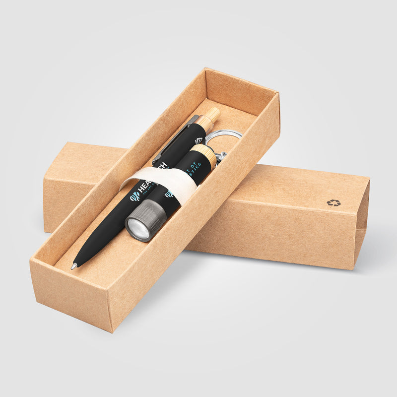 Reborn Recycled Aluminum Bamboo Accented Pen & Flashlight Gift Set - Full Color Inkjet-zoom-