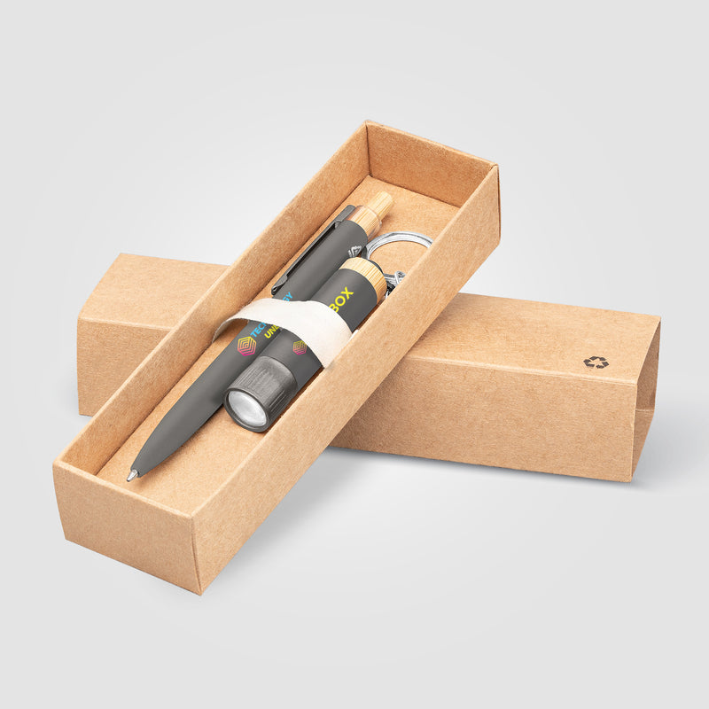 Reborn Recycled Aluminum Bamboo Accented Pen & Flashlight Gift Set - Full Color Inkjet-zoom-