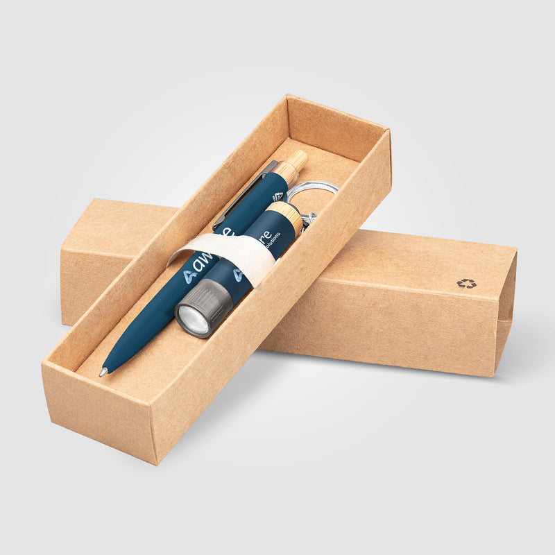 Reborn Recycled Aluminum Bamboo Accented Pen & Flashlight Gift Set - Full Color Inkjet-zoom-