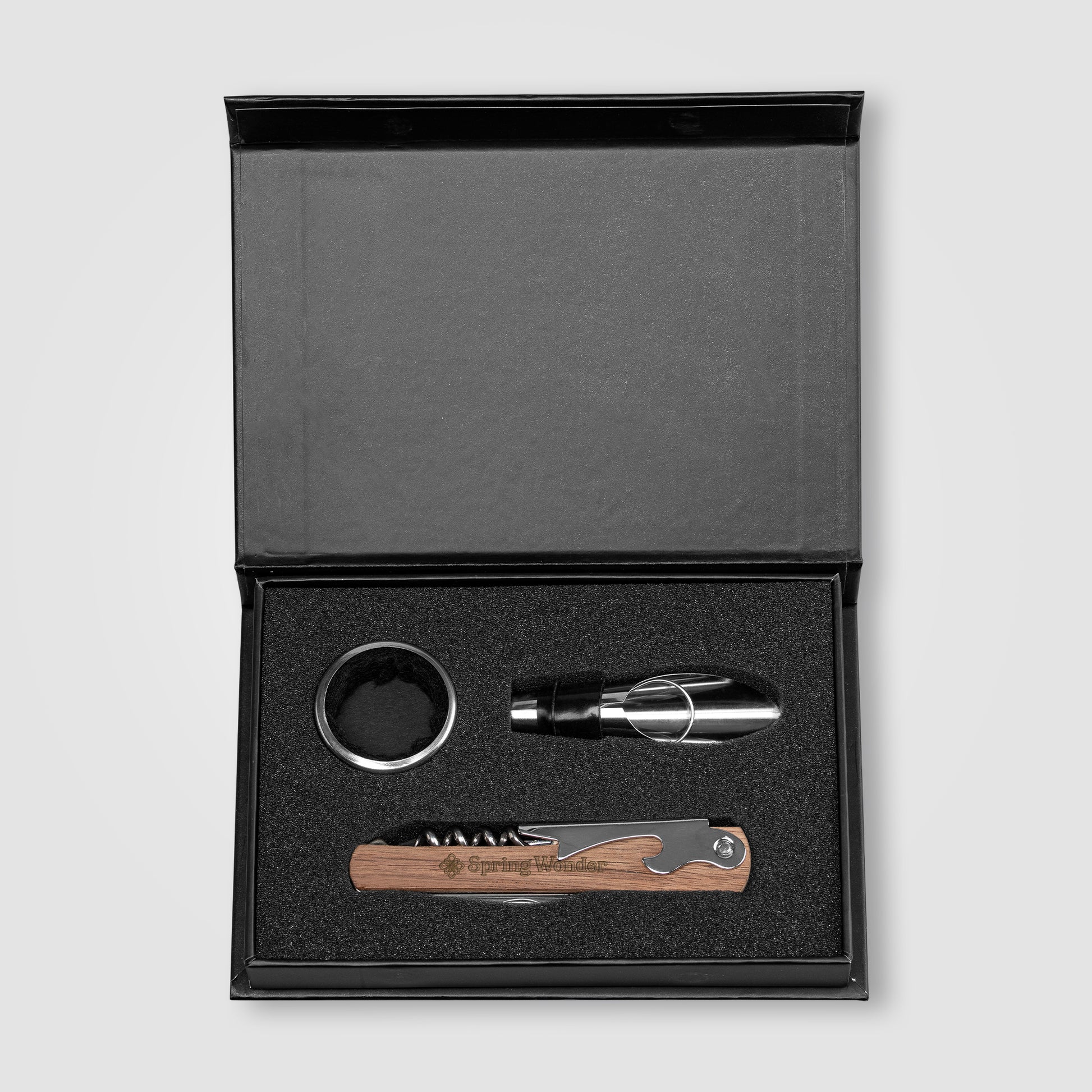 Image of the Essex Stainless Steel & FSC Wood Wine Accessory Gift Set - 3 Pcs promotional product, SKU HAE.