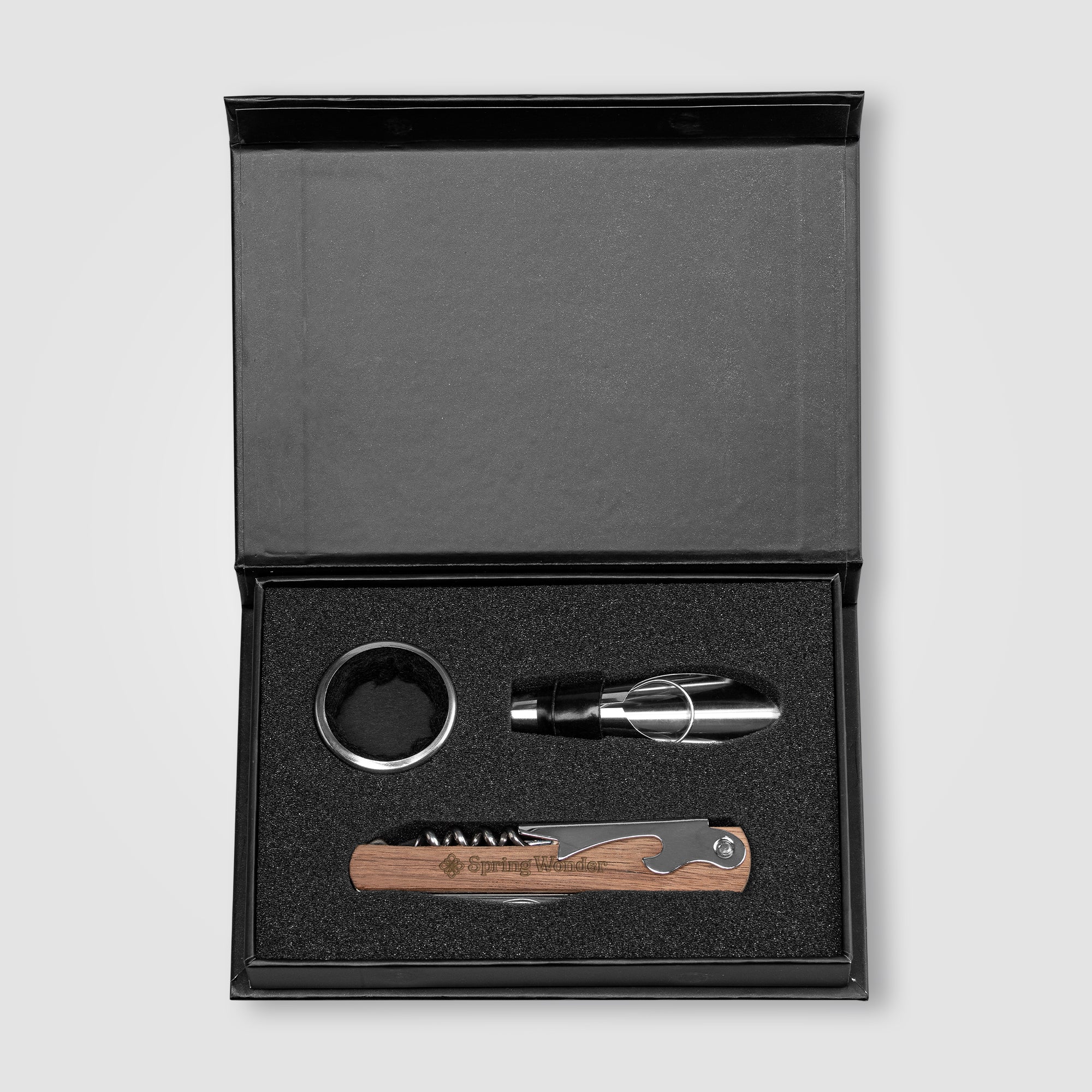Image of the Essex Stainless Steel & FSC Wood Wine Accessory Gift Set - 3 Pcs promotional product, SKU HAE.