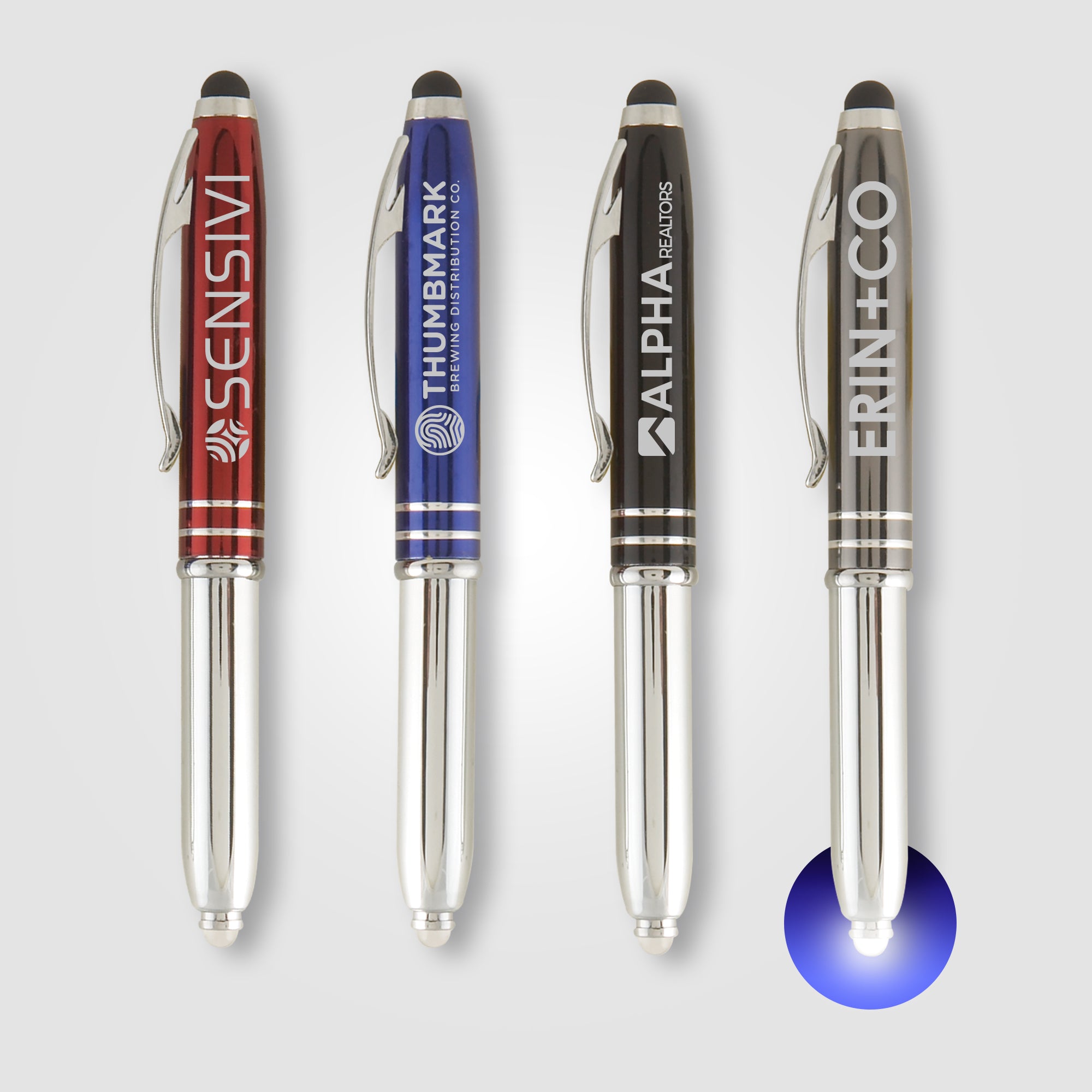 Vivano Duo w/LED Light & Stylus - Laser Engraved - Metal Pen