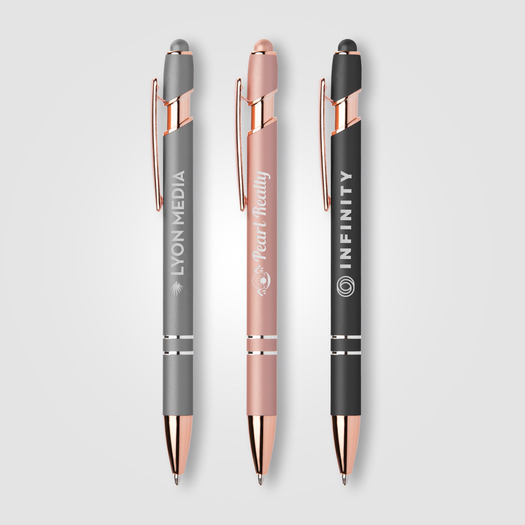 Ellipse Softy Rose Gold Metallic Pen w/ Stylus - Laser-zoom-1