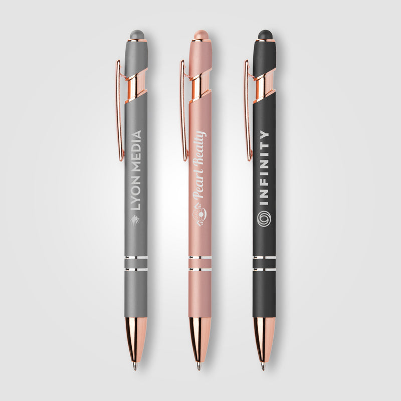 Ellipse Softy Rose Gold Metallic Pen w/ Stylus - Laser-zoom-