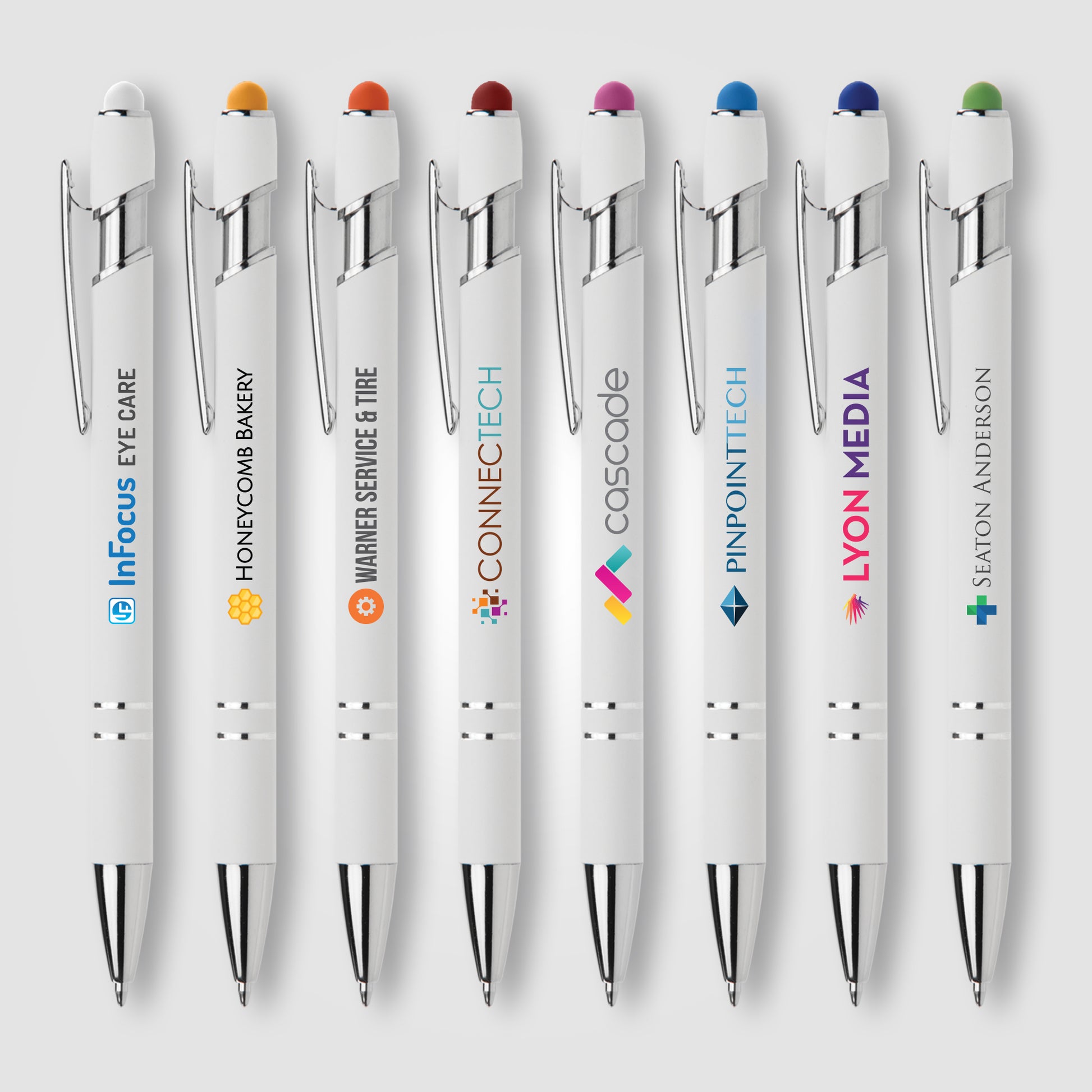 Image of the Ellipse Softy White Barrel Pen w/ Stylus - ColorJet promotional product, SKU MPE-C.