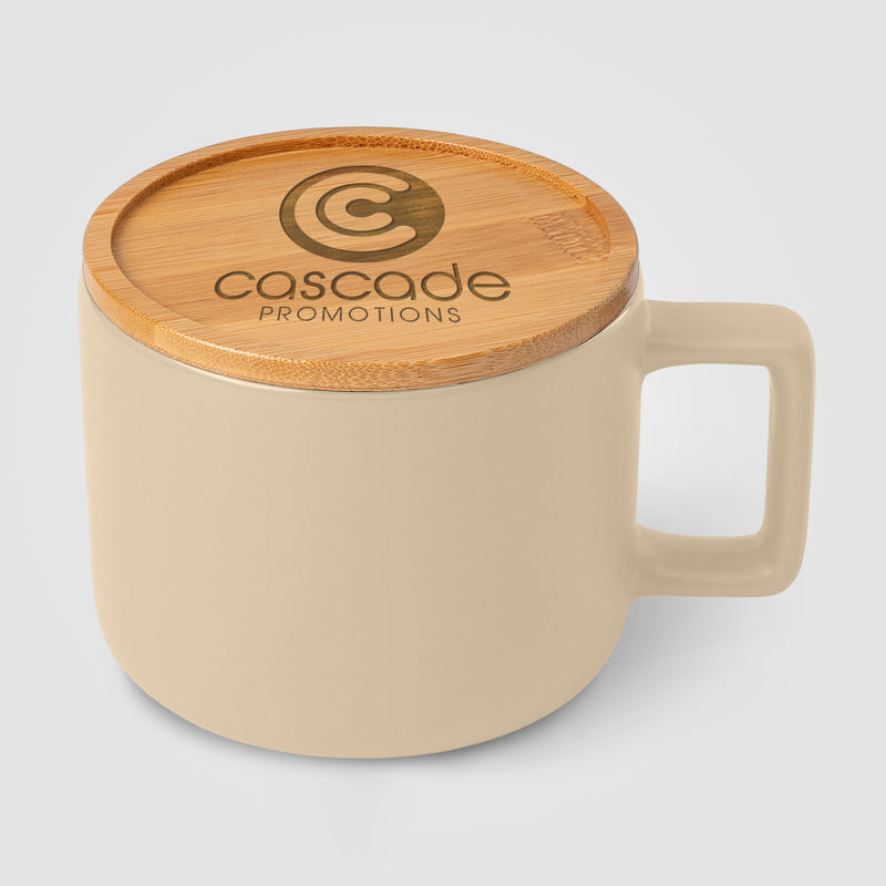 Café Virtuoso - 12 oz. Ceramic Mug with Bamboo Lid - Laser Engraved-zoom-