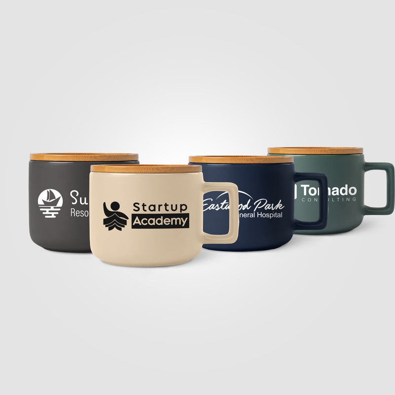 Café Virtuoso - 12 oz. Ceramic Mug with Bamboo Lid - Silkscreen-zoom-