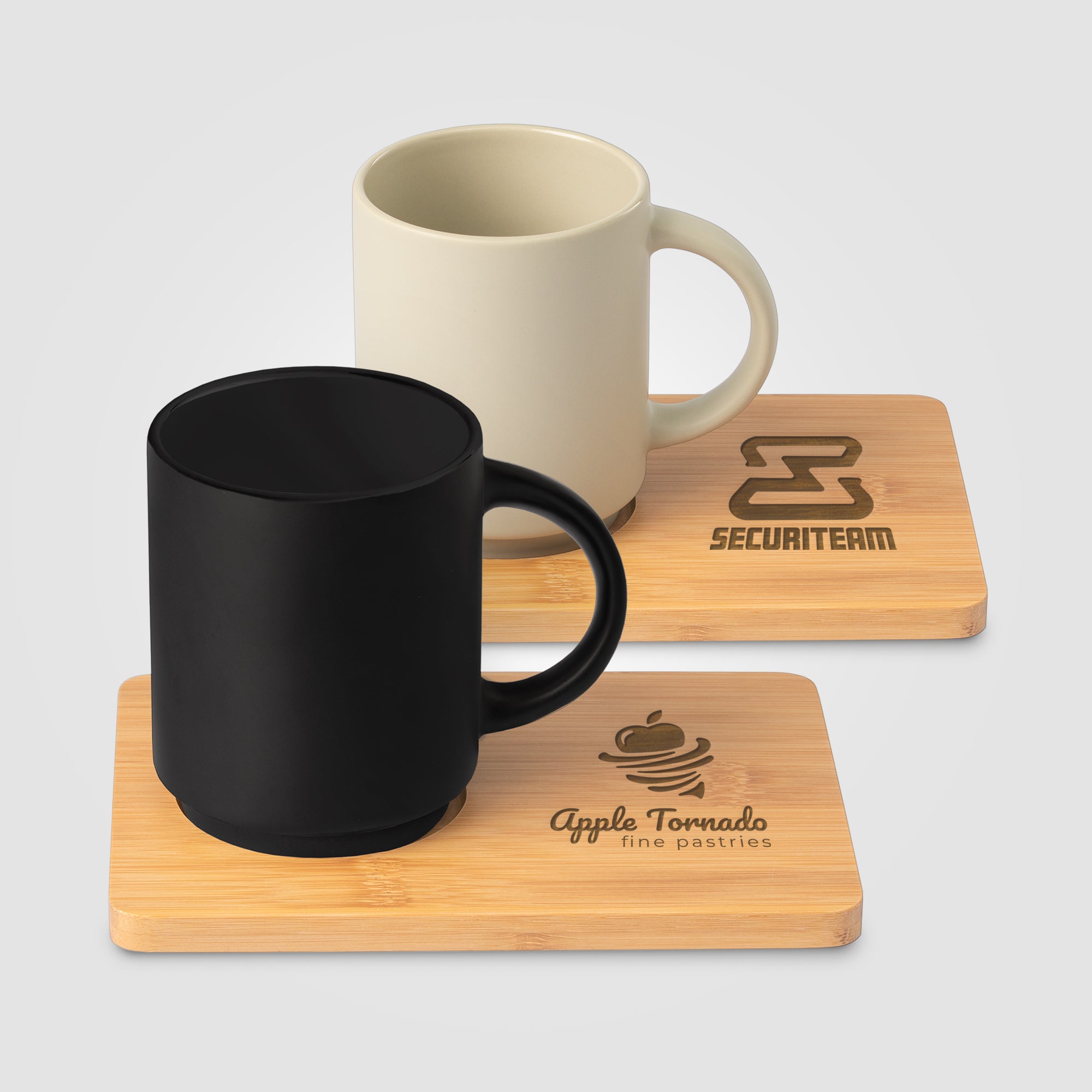 Image of the Café Duo - 11 oz. Ceramic Mug & Bamboo Board Set - Laser promotional product, SKU MVJ-L.