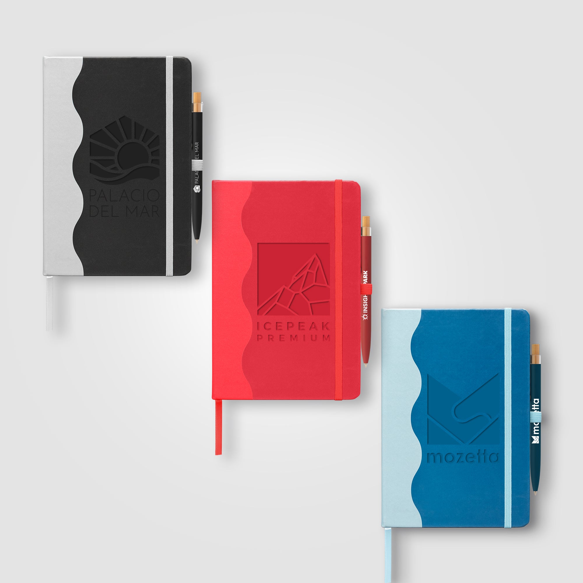 Grete Recycled PU Wave Pattern Journal Pen Set - A5 - Deboss-zoom-1