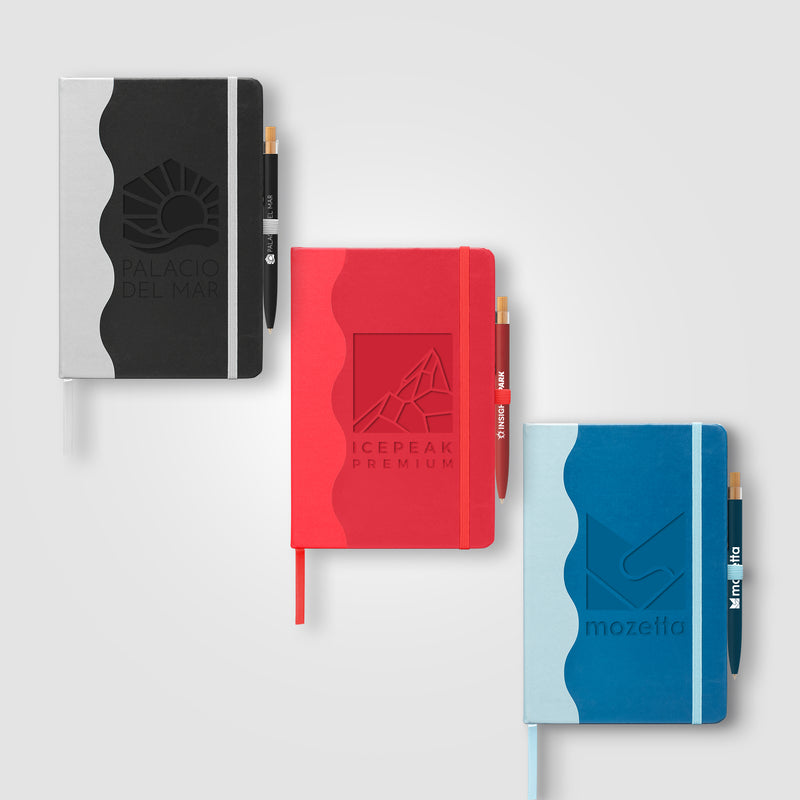 Grete Recycled PU Wave Pattern Journal Pen Set - A5 - Deboss-zoom-
