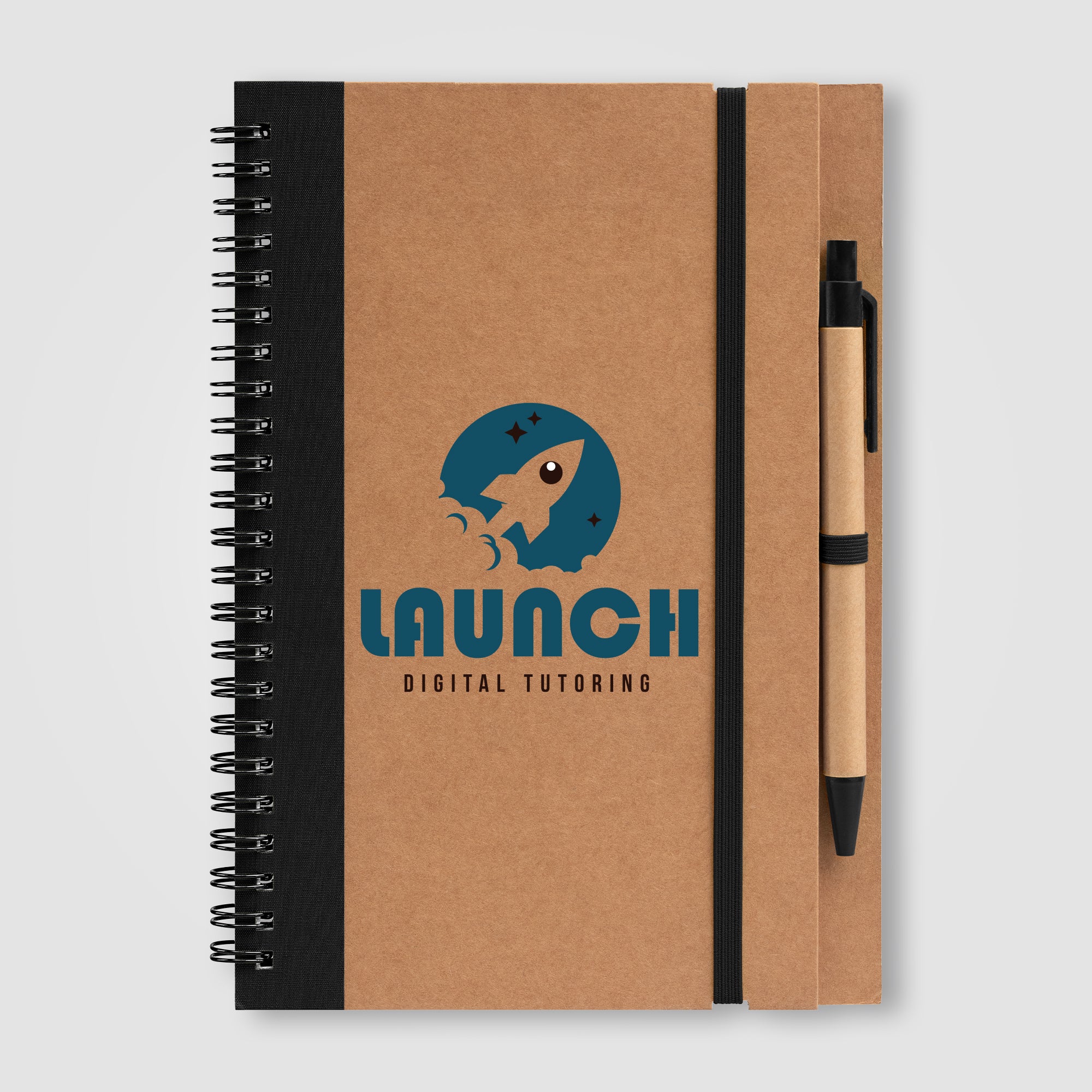 Kraft Hard Cover Spiral Notebook with Pen - ColorJet