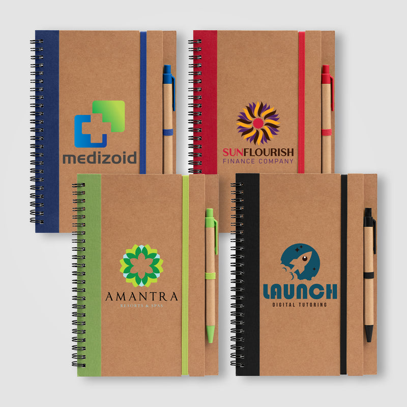 Kraft Hard Cover Spiral Notebook with Pen - ColorJet-zoom-