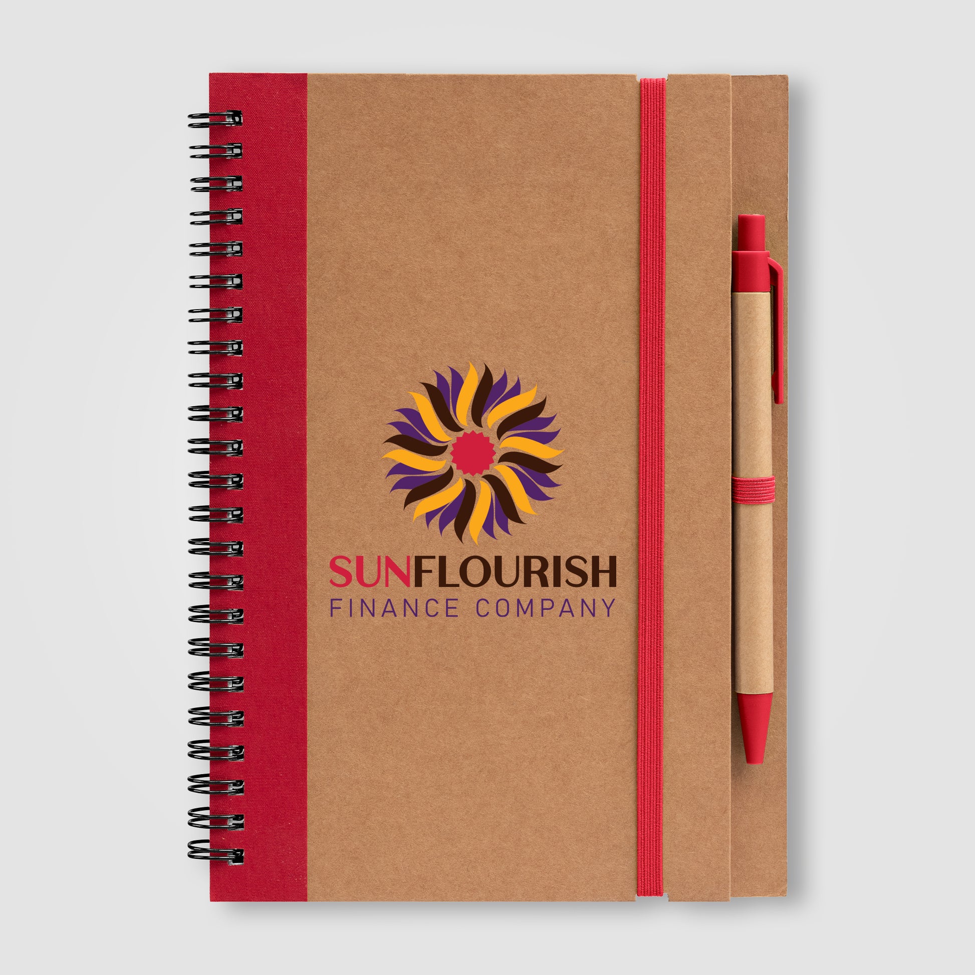 Kraft Hard Cover Spiral Notebook with Pen - ColorJet-4
