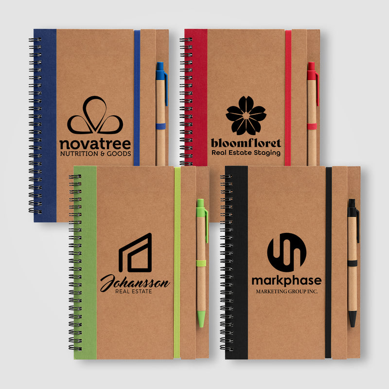 Kraft Hard Cover Spiral Notebook with Pen-zoom-