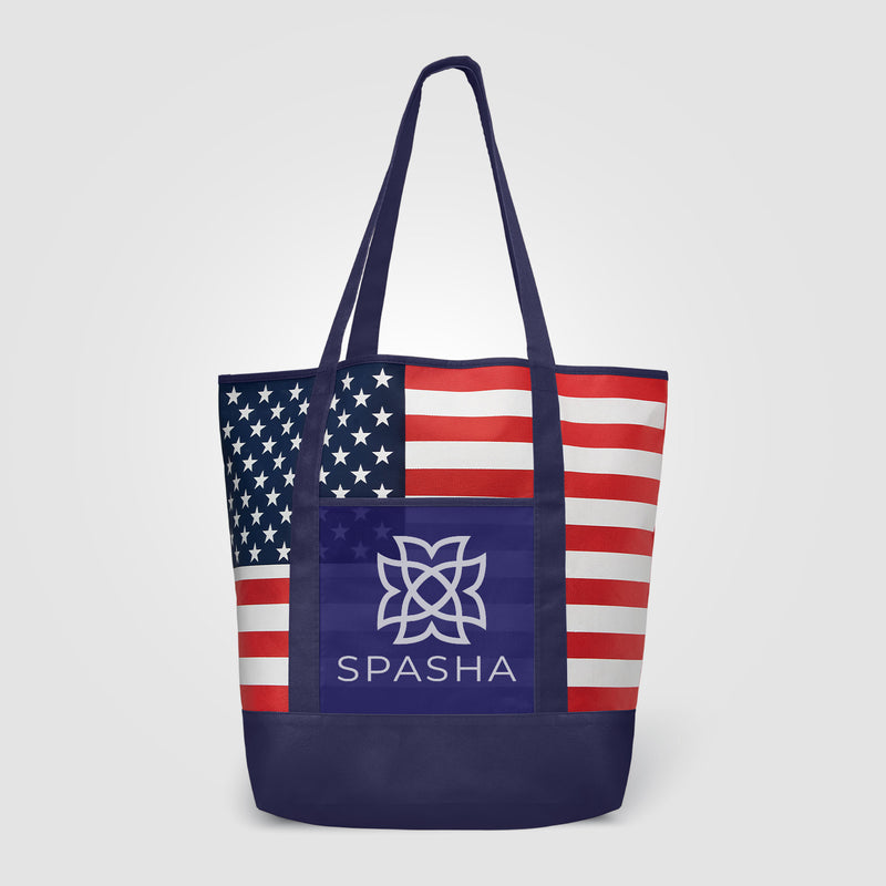 American Flag Non-Woven Tote Bag w/ 210D Pocket-zoom-