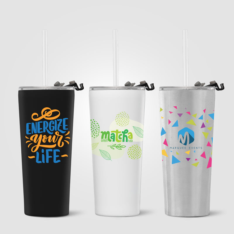 Excalibur - 21 oz. Double-Wall Stainless Tumbler with Straw - ColorJet-zoom-