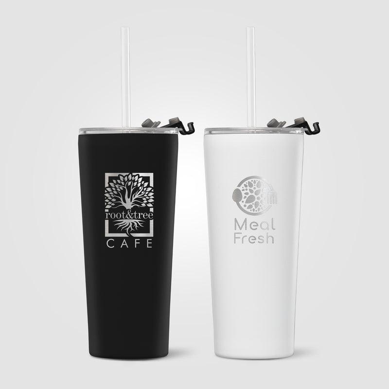 Excalibur - 21 oz. Double-Wall Stainless Tumbler with Straw- Laser-zoom-