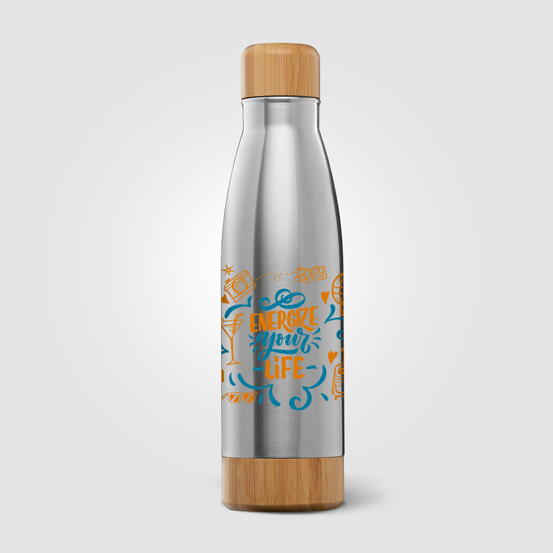 Ibiza Bamboo - 21 oz. Double-Wall Stainless Bottle - ColorJet-zoom-