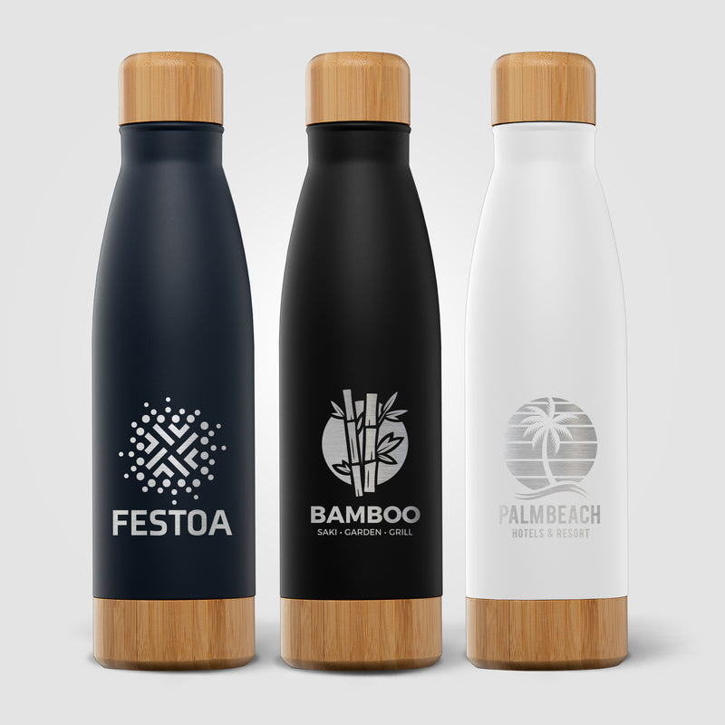 Ibiza Bamboo - 21 oz. Double-Wall Stainless Bottle - Laser-zoom-