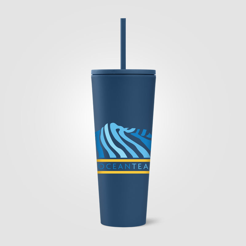 Spire - 24 oz Soft Touch Double Wall Recycled Plastic Tumbler w/ Straw - ColorJet-zoom-