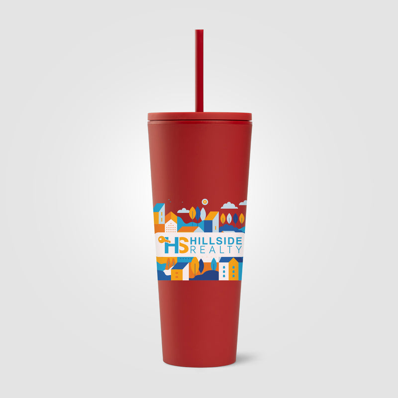 Spire - 24 oz Soft Touch Double Wall Recycled Plastic Tumbler w/ Straw - ColorJet-zoom-