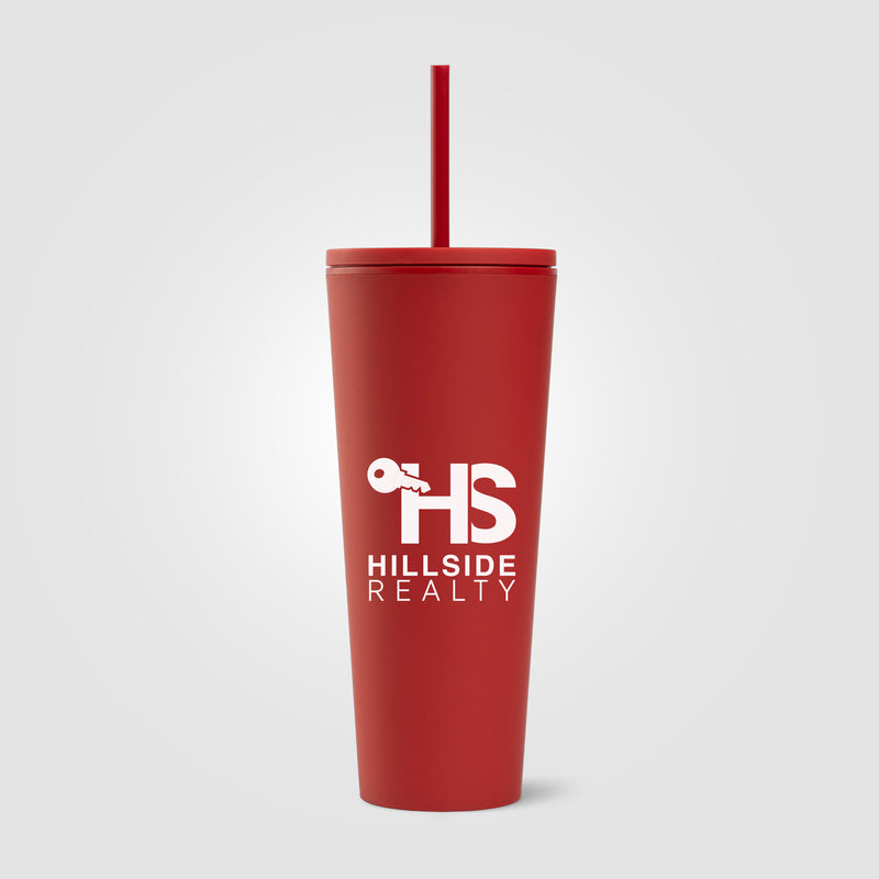 Spire - 24 oz Soft Touch Double Wall Recycled Plastic Tumbler w/ Straw-zoom-