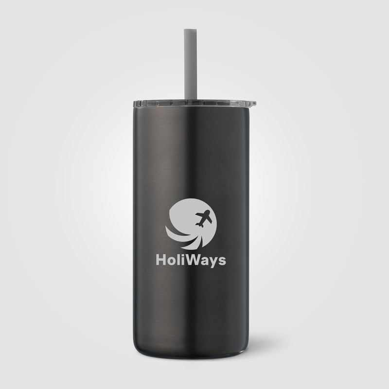 Borealis Recycled Stainless Steel Straw Tumbler - 16 oz. - Laser-zoom-