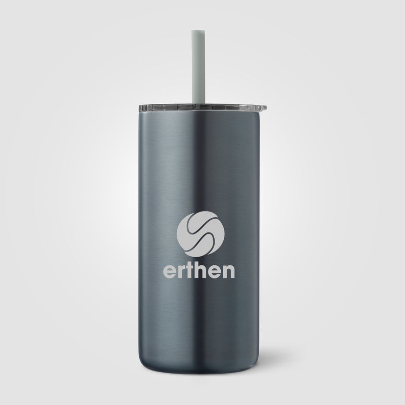 Borealis Recycled Stainless Steel Straw Tumbler - 16 oz. - Laser-zoom-