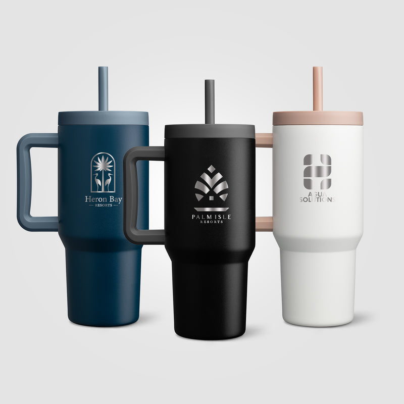 Grosche Aspen Stainless Steel Triple-Wall Insulated Straw Mug - 32oz -Laser Engraved-zoom-