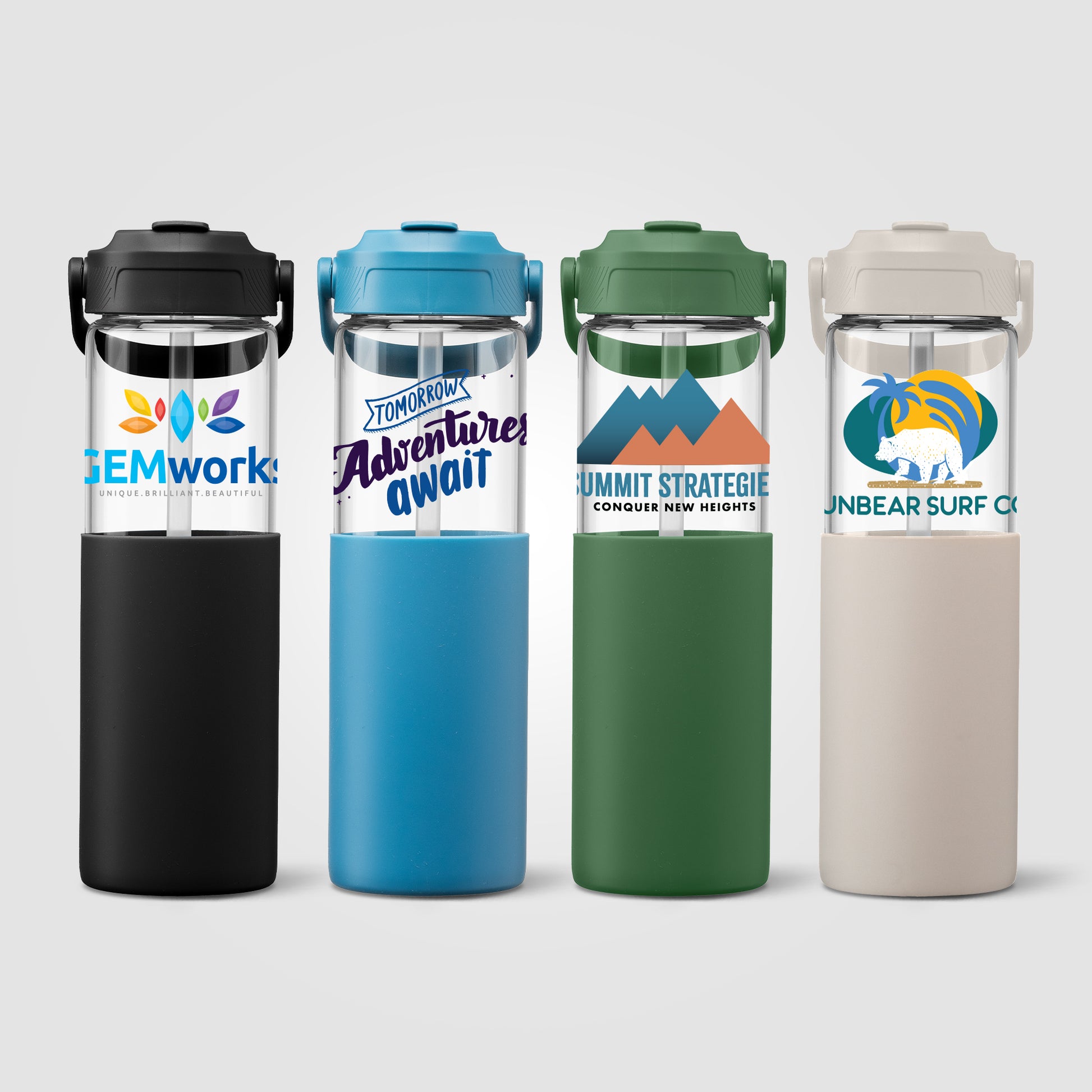 Image of the Leeds Glass Silicone Sleeve Straw Bottle - 20 oz. - ColorJet promotional product, SKU WKG-C.