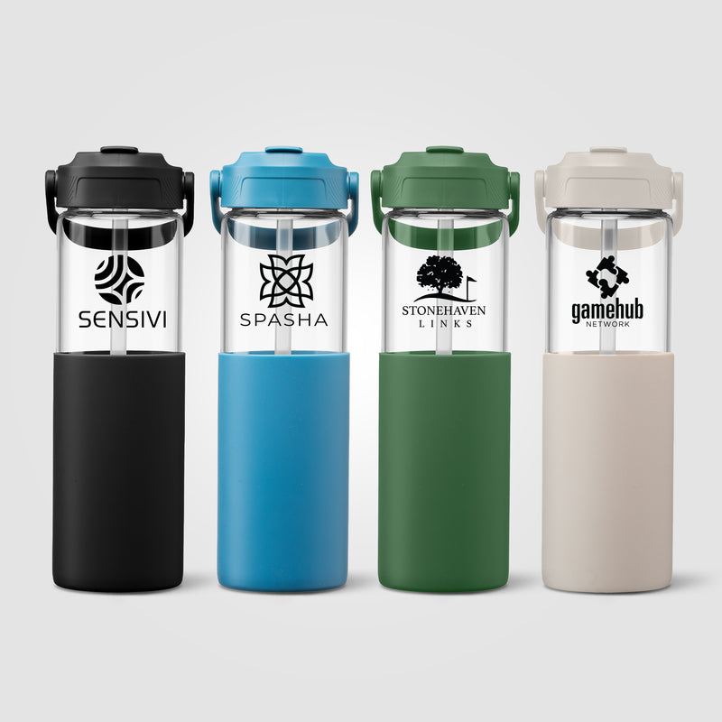 Leeds Glass Silicone Sleeve Straw Bottle - 20 oz.-zoom-